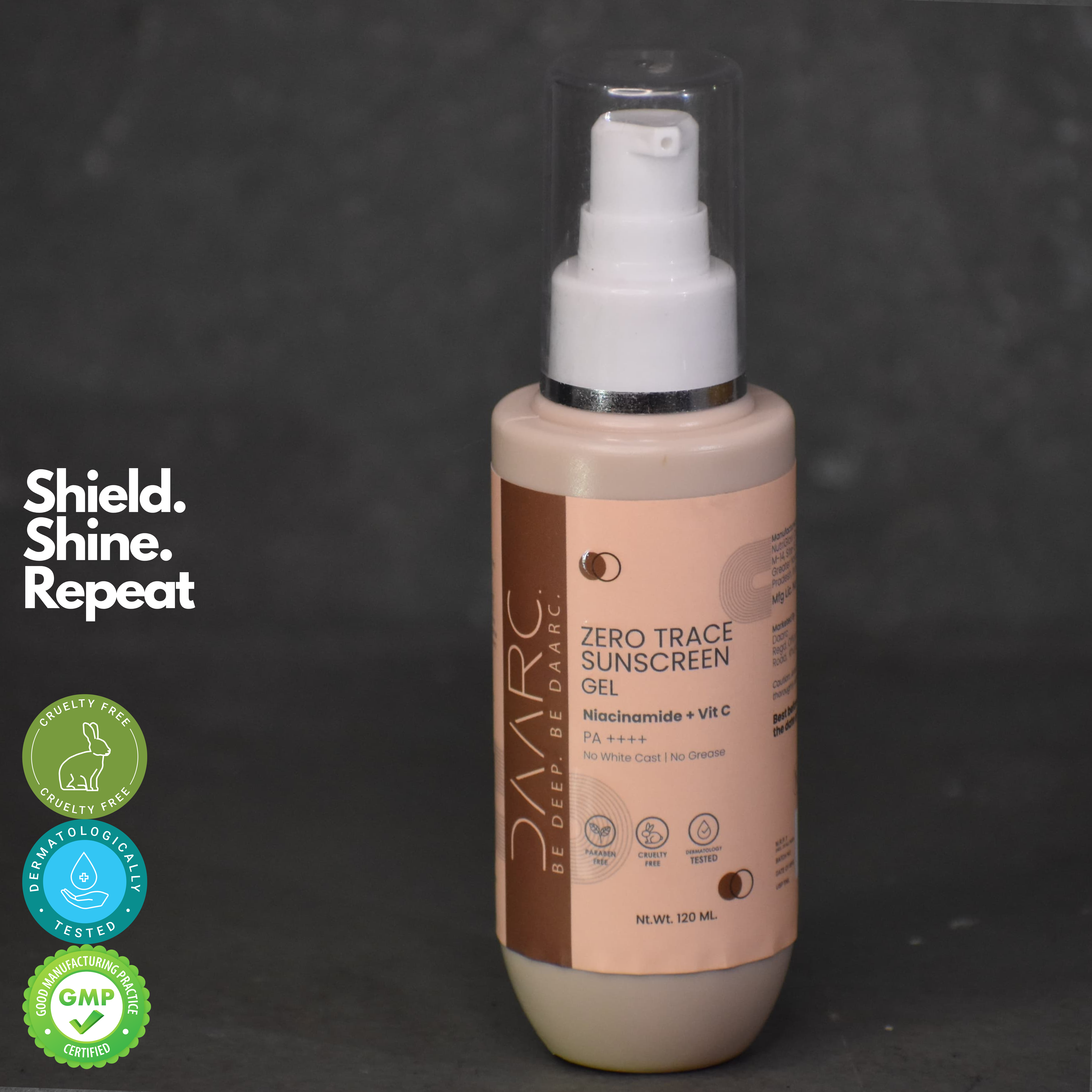 DAARC Zero Trace Sunscreen SPF 50 PA++++ with Niacinamide, Vitamin C & Orange Peel Oil | Brightening & Matte Finish | Dermatologist Tested | 120ml