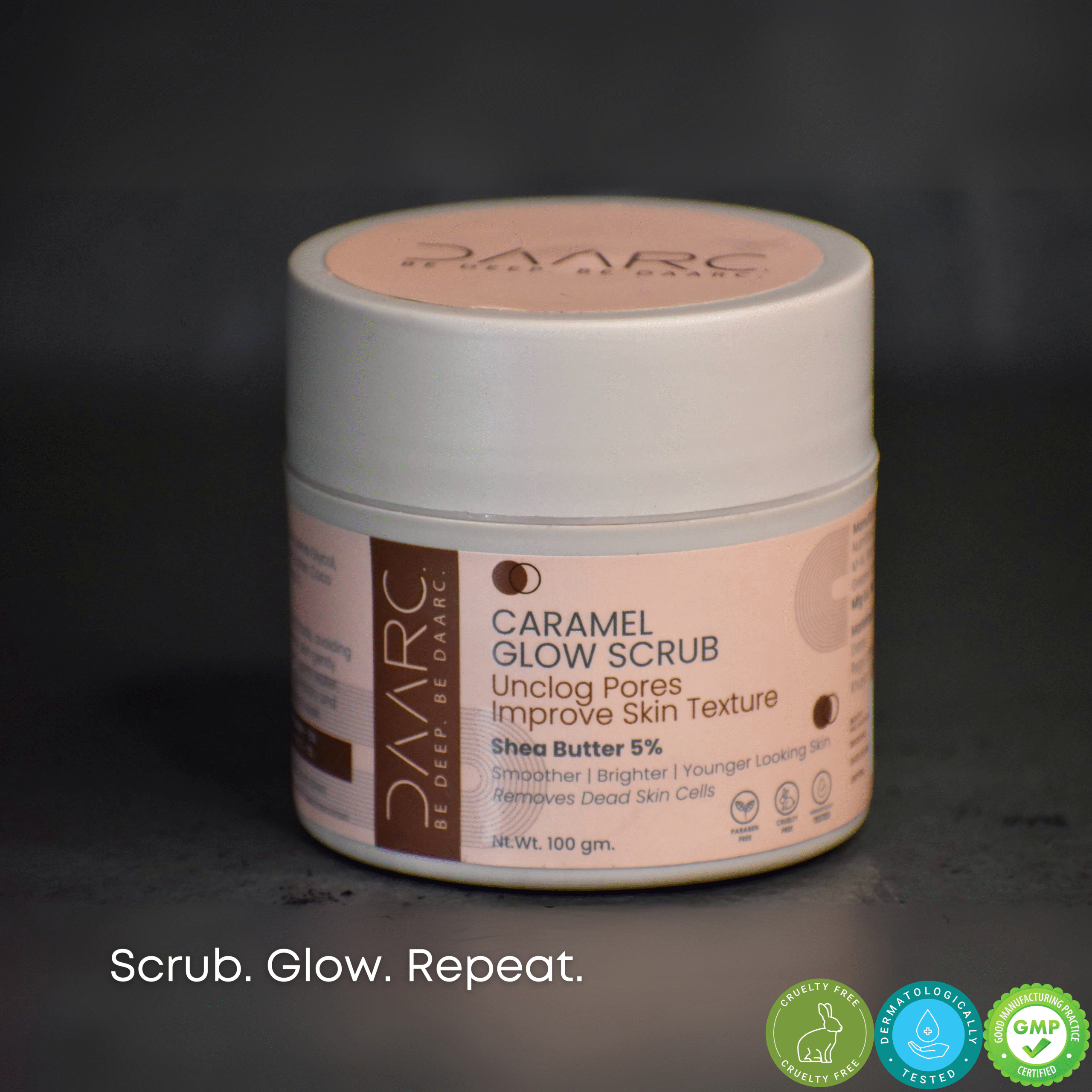 DAARC Caramel Sugar Body Scrub with Shea Butter, Almond Oil, Vitamin B3, Pro-Vitamin B5 & Vitamin E | Gentle Exfoliation & Deep Nourishment | Dermatologist Tested | 100g