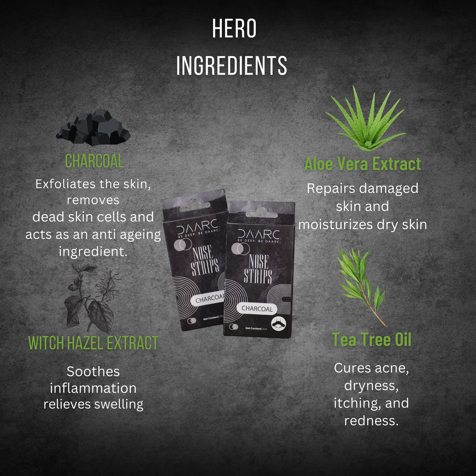 DAARC Charcoal Nose Strips for Blackhead Removal | FDA Approved | Dermatologist Tested | Pack of 5 - Image 2