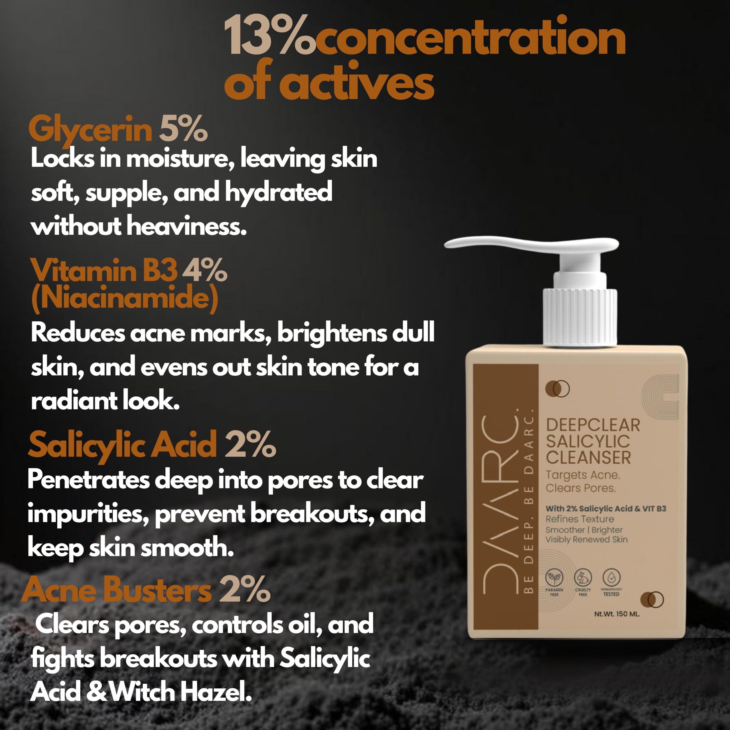 DAARC Salicylic Acid 2% Face Cleanser with Acne Busters™ | Acne Control & Oil Balance | Dermatologist Tested | 150ml - Image 2