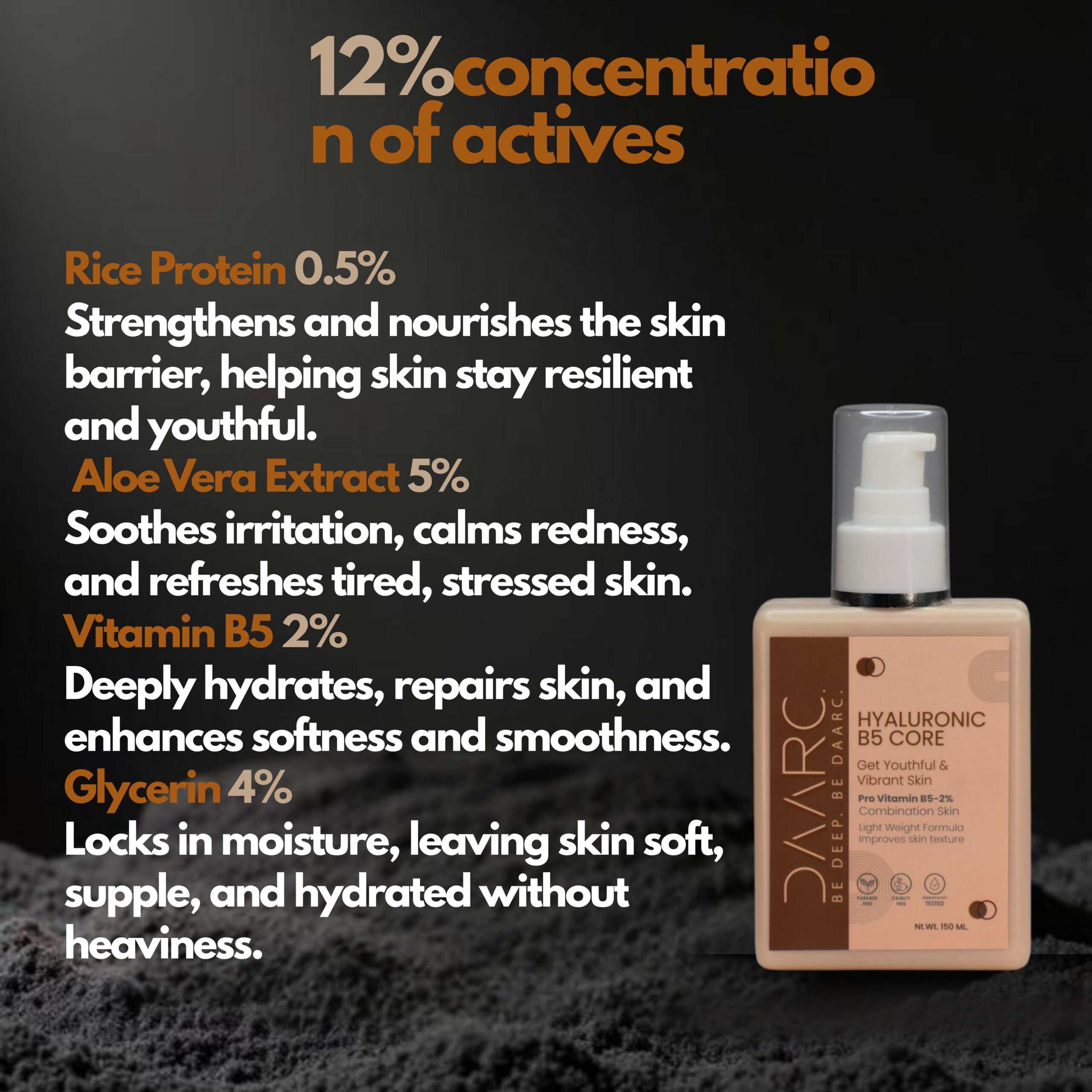 DAARC Hyaluronic B5 Core Moisturizer with Niacinamide, Hyaluronic Acid, Rice Protein & Aloe Vera | Hydrating, Brightening & Skin Barrier Care | Dermatologist Tested | 150ml - Image 2