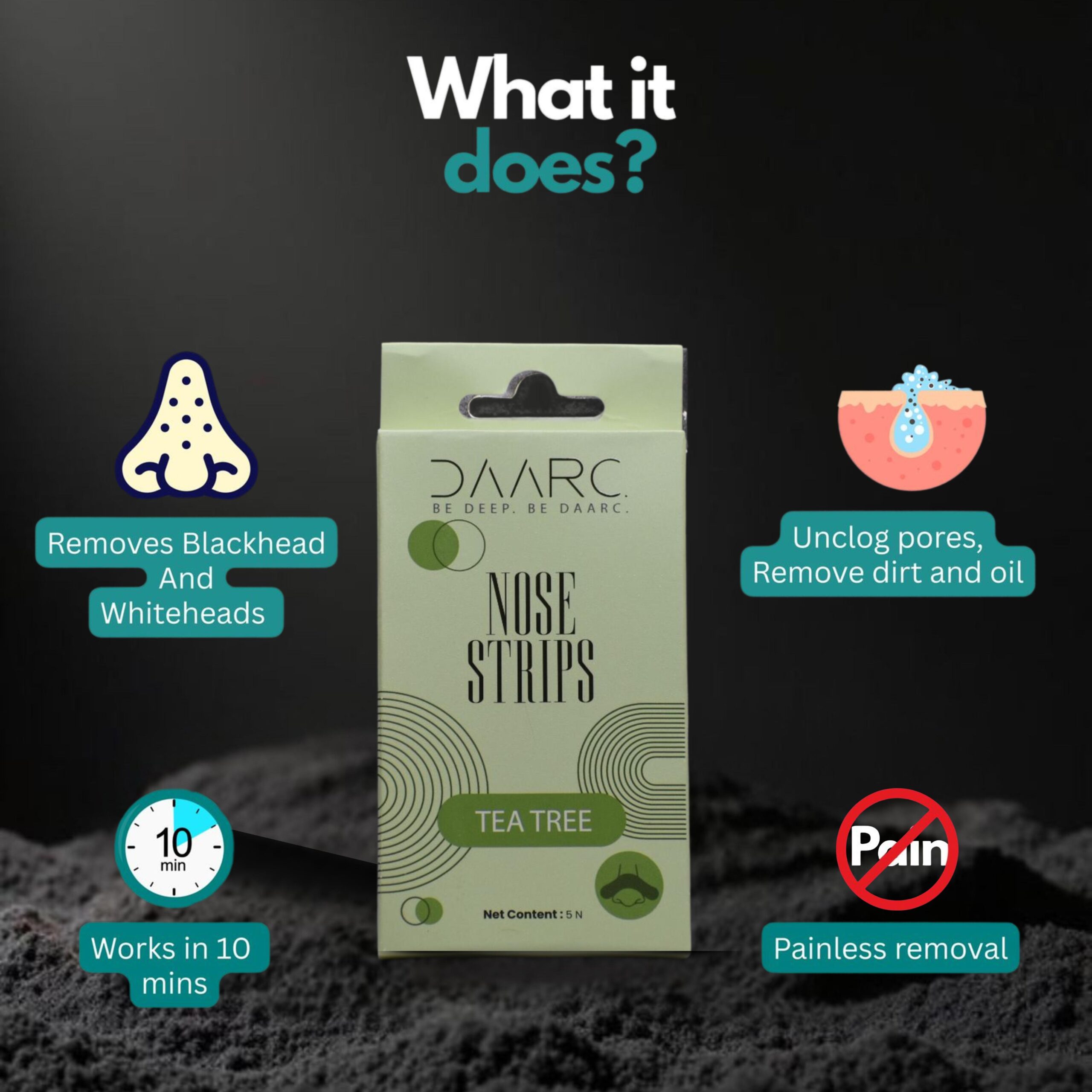 DAARC Tea Tree Nose Strips for Blackhead Removal | FDA Approved | - Image 3